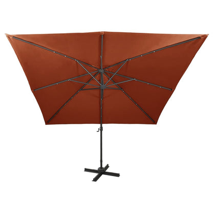 Ampelschirm mit Mast und LED-Leuchten Terracotta-Rot 300 cm 124281