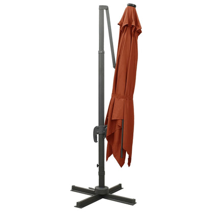 Ampelschirm mit Mast und LED-Leuchten Terracotta-Rot 300 cm 124281