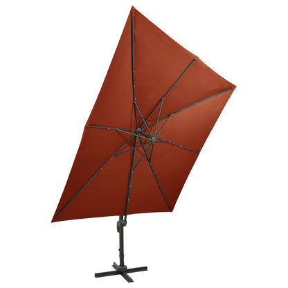 Ampelschirm mit Mast und LED-Leuchten Terracotta-Rot 300 cm 124281