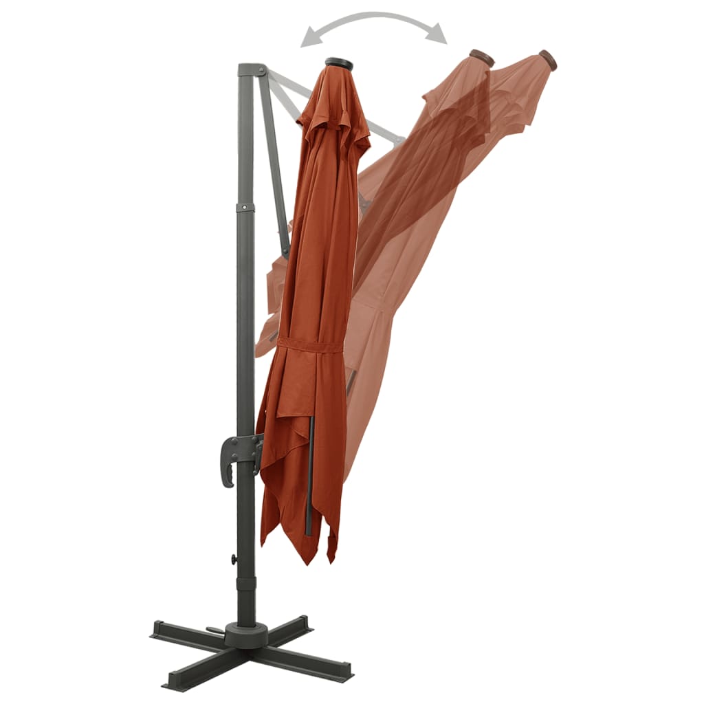 Ampelschirm mit Mast und LED-Leuchten Terracotta-Rot 300 cm 124281