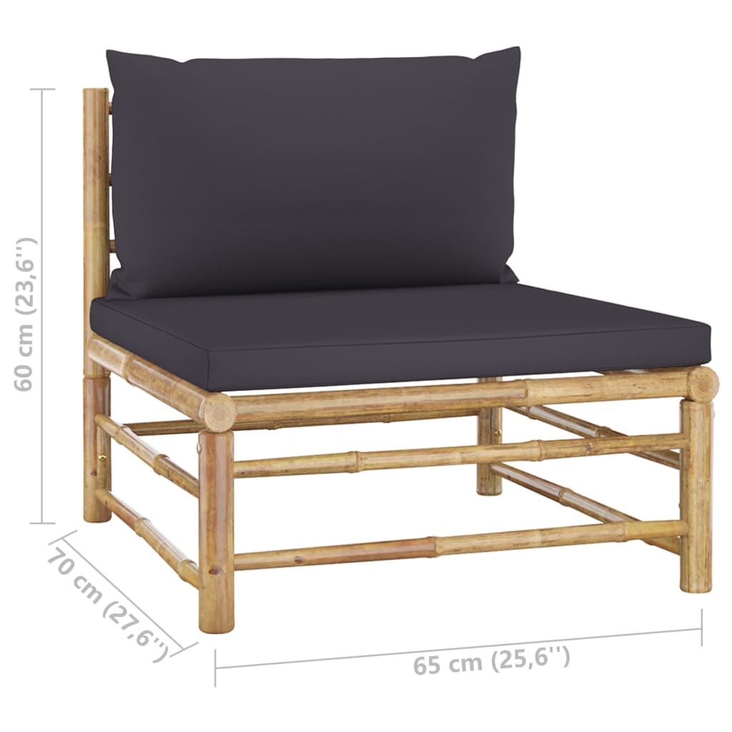 3-tlg. Garten-Lounge-Set mit Dunkelgrauen Kissen Bambus 120545