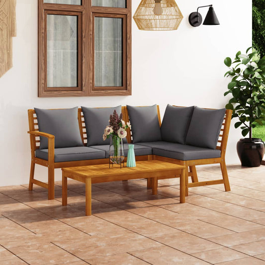 4-tlg. Garten-Lounge-Set mit Auflagen Massivholz Akazie 108869