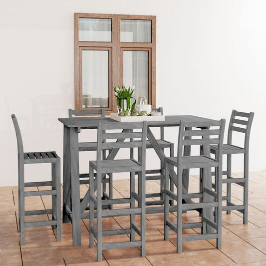 7-tlg. Garten-Bar-Set Grau Massivholz Akazie 96484