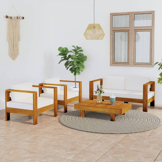 4-tlg. Garten-Lounge-Set mit Creme Auflagen Massivholz Akazie 111415