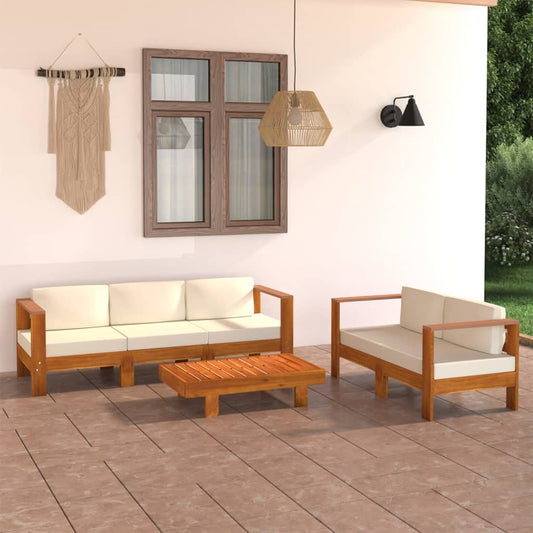 5-tlg. Garten-Lounge-Set mit Creme Auflagen Massivholz Akazie 111036