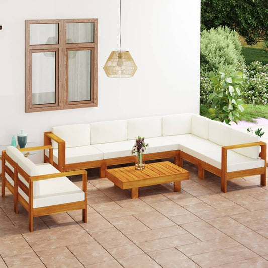 8-tlg. Garten-Lounge-Set mit Creme Auflagen Massivholz Akazie 111416