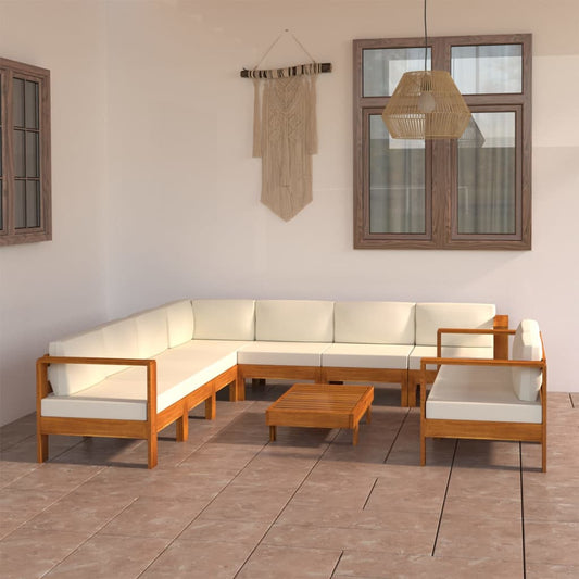 9-tlg. Garten-Lounge-Set mit Creme Auflagen Massivholz Akazie 111020