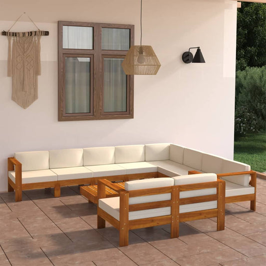 10-tlg. Garten-Lounge-Set mit Creme Auflagen Massivholz Akazie 111414