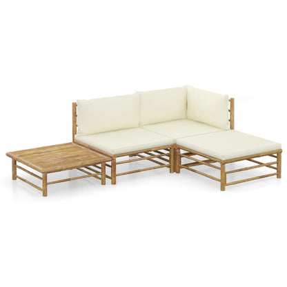 4-tlg. Garten-Lounge-Set mit Cremeweißen Kissen Bambus 120600