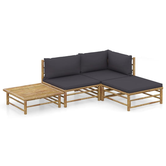 4-tlg. Garten-Lounge-Set mit Dunkelgrauen Kissen Bambus 120510