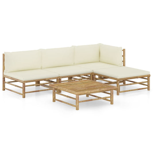 5-tlg. Garten-Lounge-Set mit Cremeweißen Kissen Bambus 120277