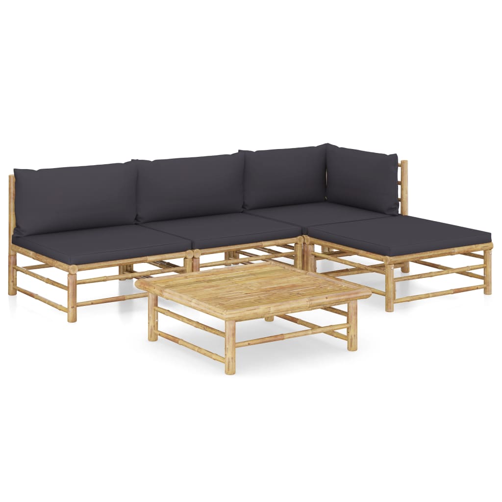 5-tlg. Garten-Lounge-Set mit Dunkelgrauen Kissen Bambus 120512