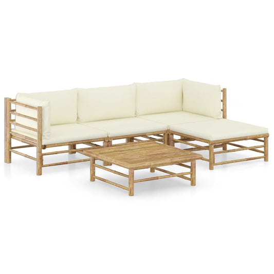 5-tlg. Garten-Lounge-Set mit Cremeweißen Kissen Bambus 120590