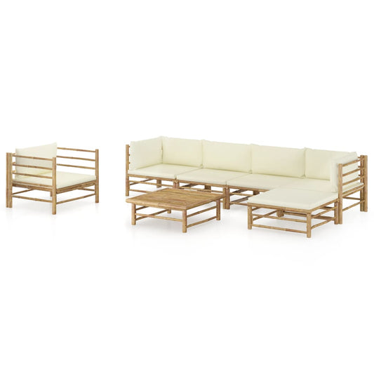 7-tlg. Garten-Lounge-Set mit Cremeweißen Kissen Bambus 119857