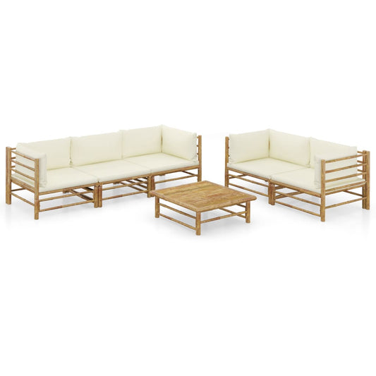 6-tlg. Garten-Lounge-Set mit Cremeweißen Kissen Bambus 120511