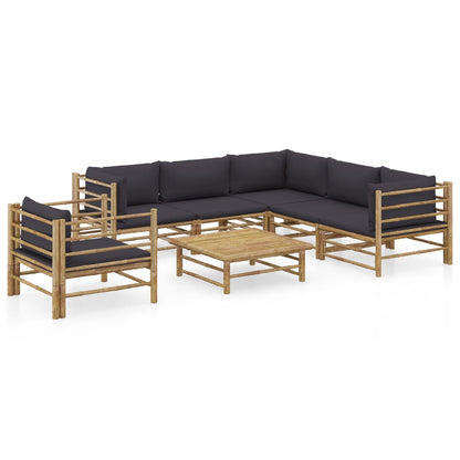 7-tlg. Garten-Lounge-Set mit Dunkelgrauen Kissen Bambus 117562