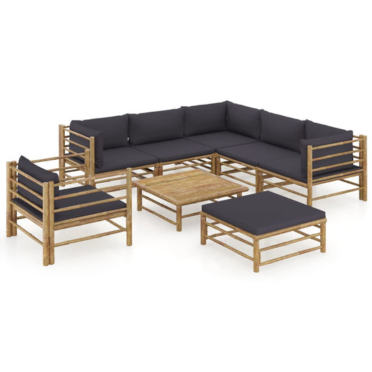 8-tlg. Garten-Lounge-Set mit Dunkelgrauen Kissen Bambus 103698