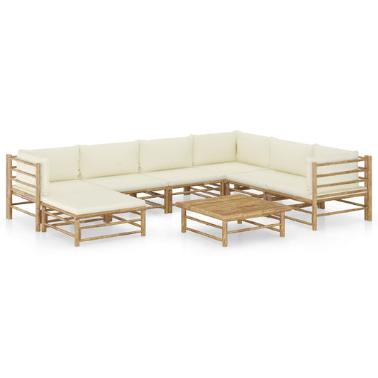 8-tlg. Garten-Lounge-Set mit Cremeweißen Kissen Bambus 120263