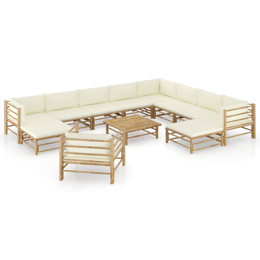 12-tlg. Garten-Lounge-Set mit Cremeweißen Kissen Bambus 119191