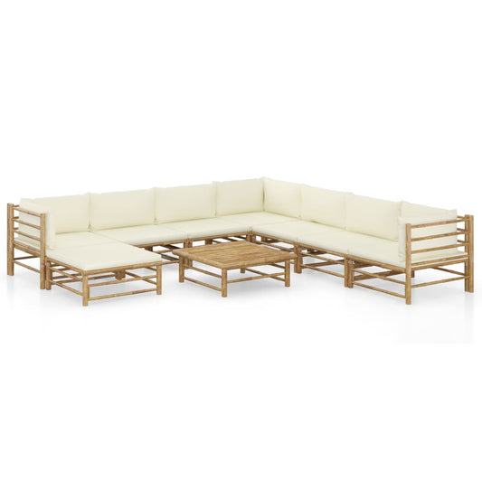 9-tlg. Garten-Lounge-Set mit Cremeweißen Kissen Bambus 110472