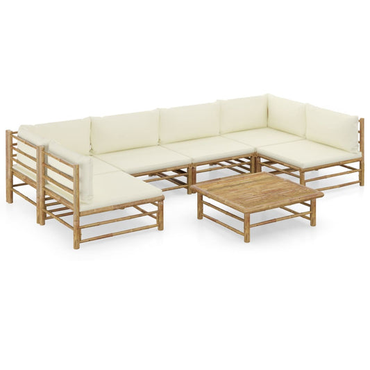 7-tlg. Garten-Lounge-Set mit Cremeweißen Kissen Bambus 119363