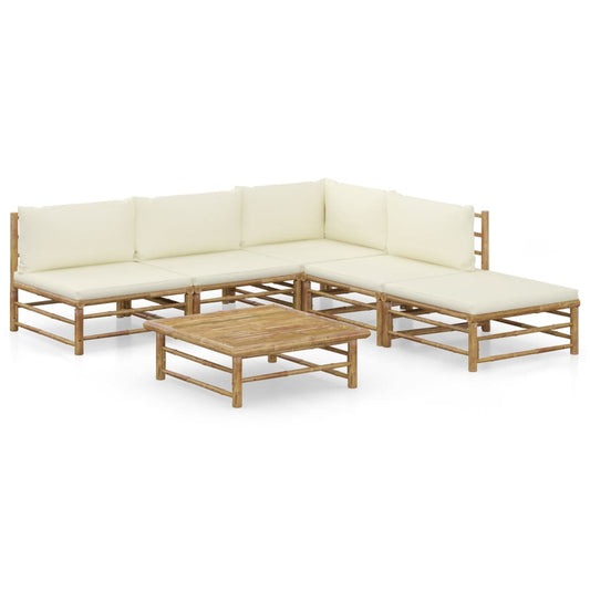 6-tlg. Garten-Lounge-Set mit Cremeweißen Kissen Bambus 108541