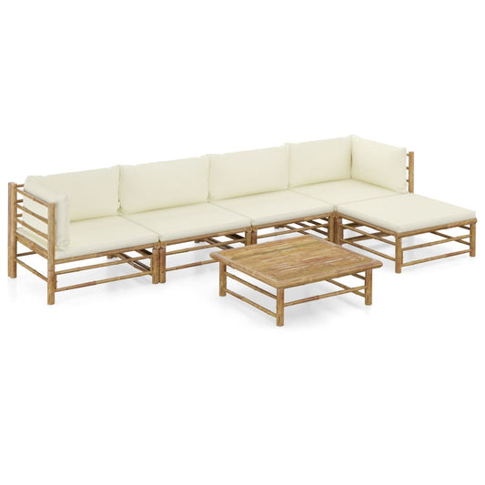 6-tlg. Garten-Lounge-Set mit Cremeweißen Kissen Bambus 120591