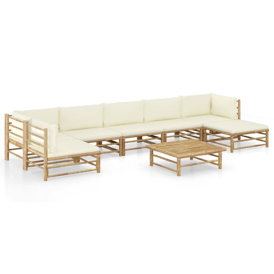 8-tlg. Garten-Lounge-Set mit Cremeweißen Kissen Bambus 119367