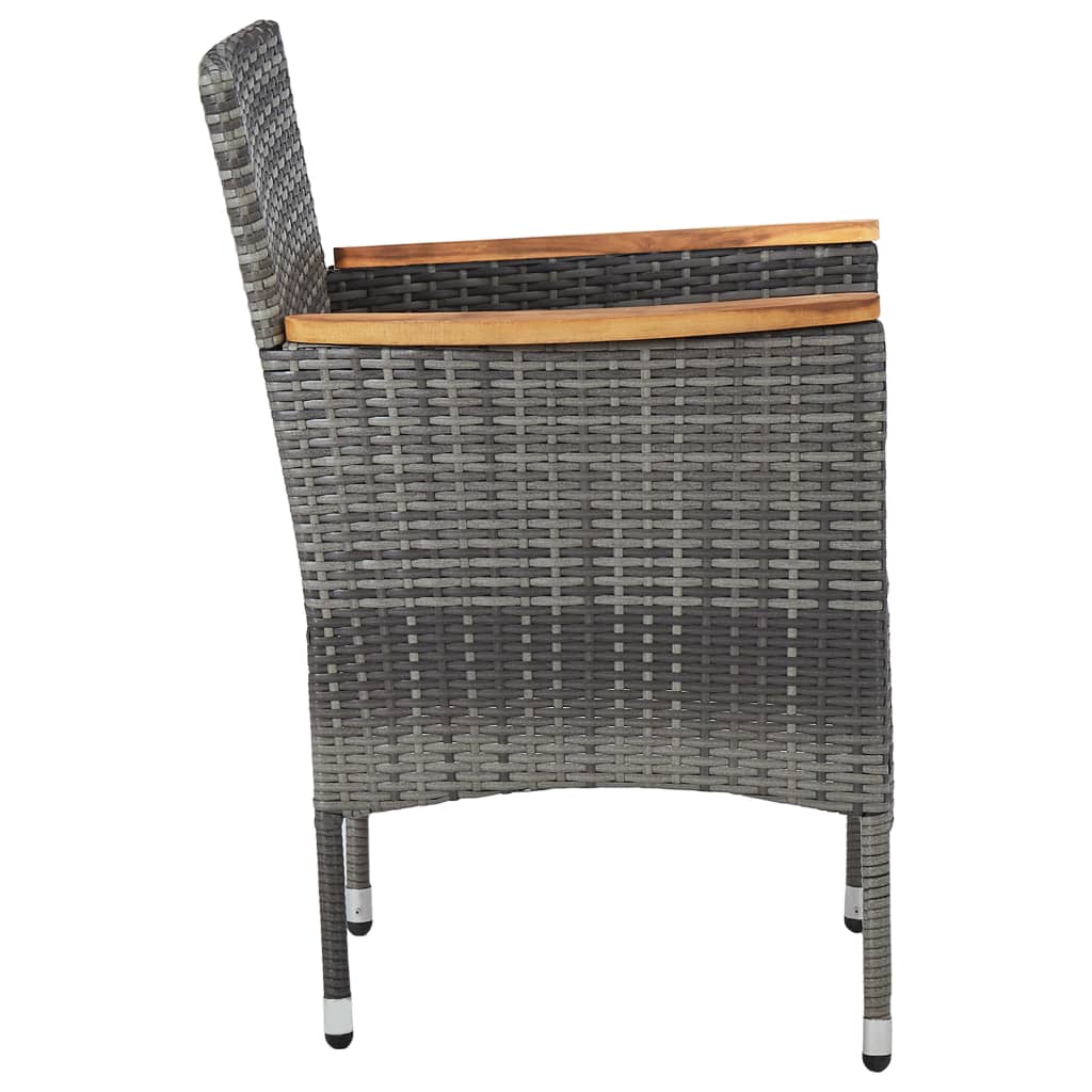 3-tlg. Garten-Essgruppe Grau Poly Rattan und Akazienholz 115684