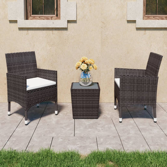 3-tlg. Bistro-Set Poly Rattan und Hartglas Braun  115844