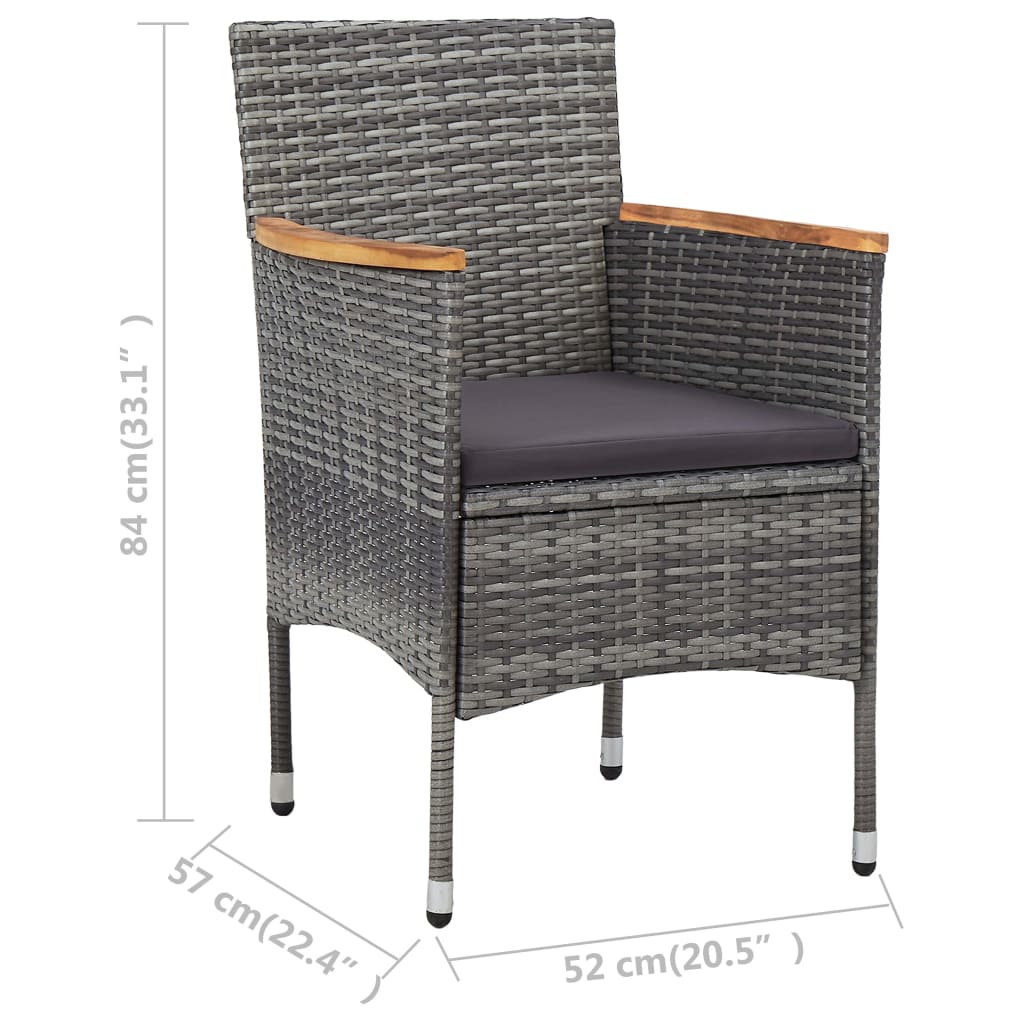 3-tlg. Bistro-Set Poly Rattan und Hartglas Grau 106798