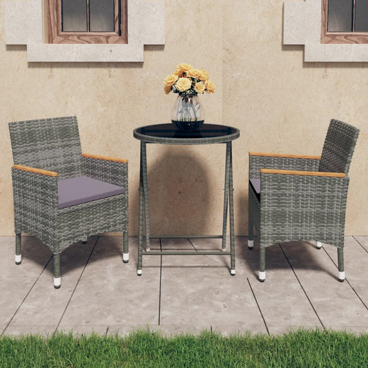 3-tlg. Bistro-Set Poly Rattan und Hartglas Grau 106798