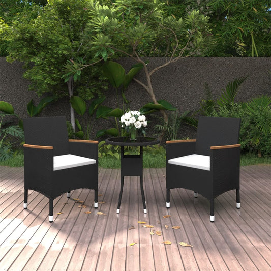 3-tlg. Garten-Essgruppe Poly Rattan Schwarz 120259