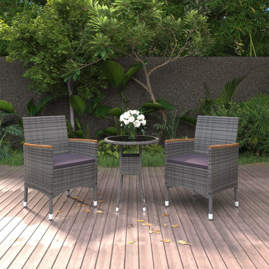 3-tlg. Garten-Essgruppe Poly Rattan Grau 114307