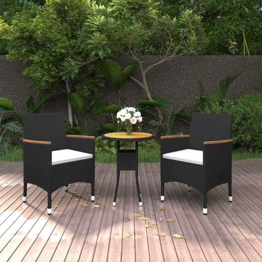 3-tlg. Garten-Essgruppe Poly Rattan Schwarz 117144