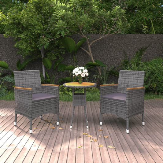 3-tlg. Garten-Essgruppe Poly Rattan Grau 120204