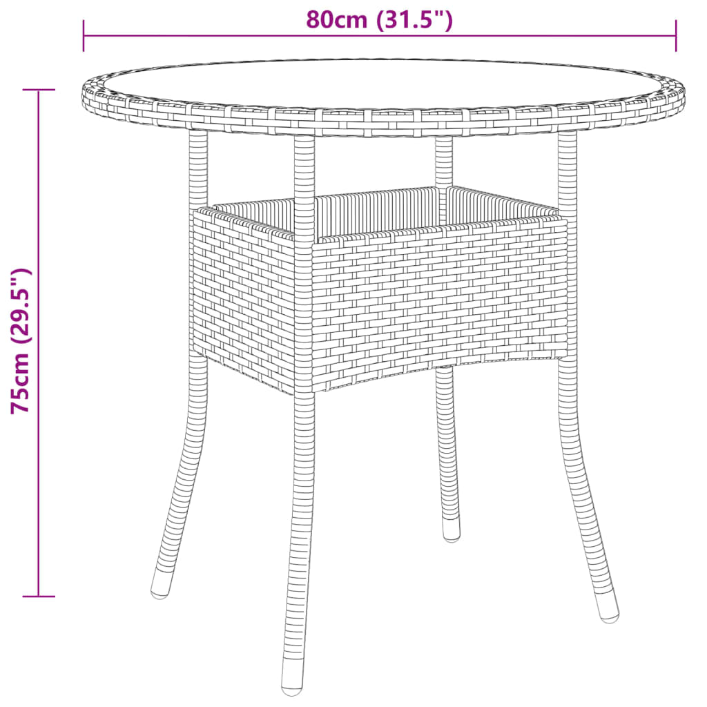 3-tlg. Garten-Essgruppe Poly Rattan Schwarz 111296