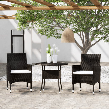 3-tlg. Garten-Essgruppe Poly Rattan Schwarz 111296