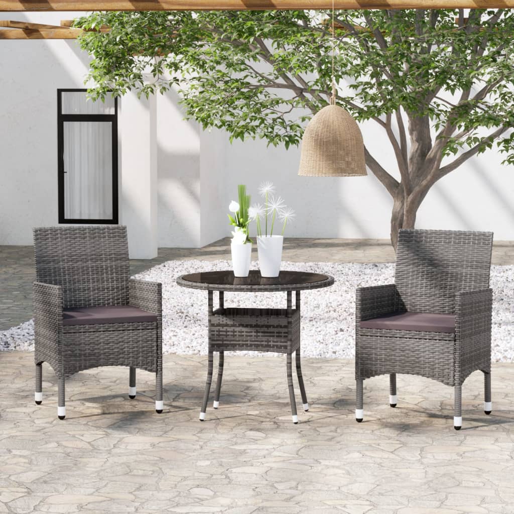 3-tlg. Garten-Essgruppe Poly Rattan Grau 111275