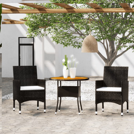 3-tlg. Garten-Essgruppe Poly Rattan Schwarz 111289