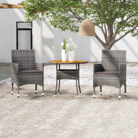 3-tlg. Garten-Essgruppe Poly Rattan Grau 111423