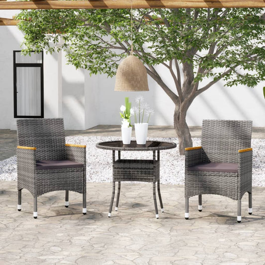 3-tlg. Garten-Essgruppe Poly Rattan Grau 111080