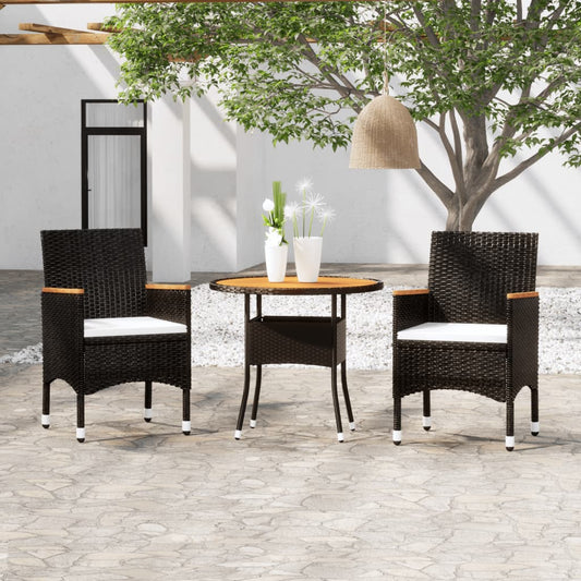 3-tlg. Garten-Essgruppe Poly Rattan Schwarz 118520