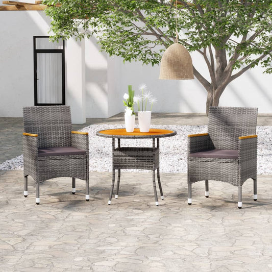 3-tlg. Garten-Essgruppe Poly Rattan Grau 116507