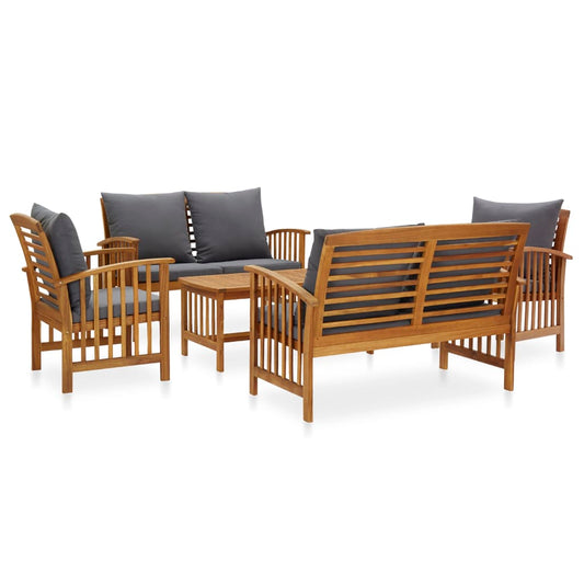 5-tlg. Garten-Lounge-Set mit Auflagen Massivholz Akazie 120893