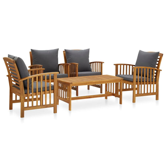 5-tlg. Garten-Lounge-Set mit Auflagen Massivholz Akazie 120896