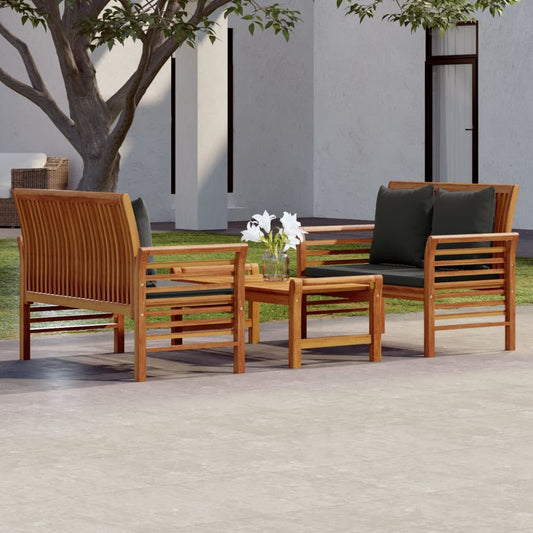 3-tlg. Garten-Lounge-Set mit Kissen Massivholz Akazie 115246