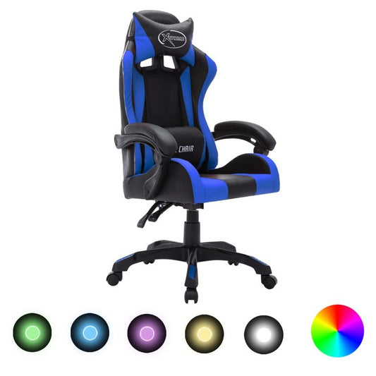 85034 Gaming-Stuhl mit RGB LED-Leuchten Blau und Schwarz Kunstleder