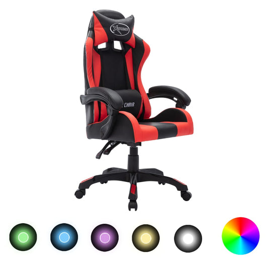 85035 Gaming-Stuhl mit RGB LED-Leuchten Rot und Schwarz Kunstleder