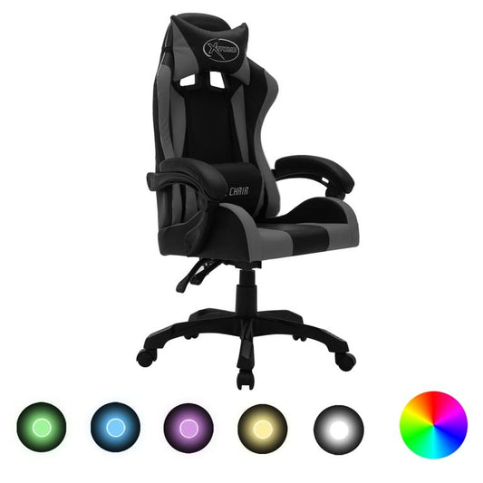 85038 Gaming-Stuhl mit RGB LED-Leuchten Grau und Schwarz Kunstleder